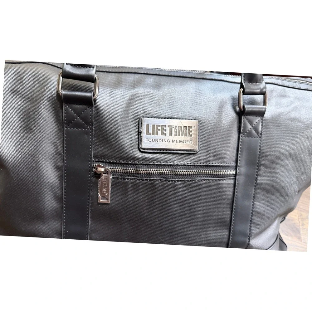 NEW Life Time Duffel Bag Founding Member Black Coated Canvas Travel Gym Large